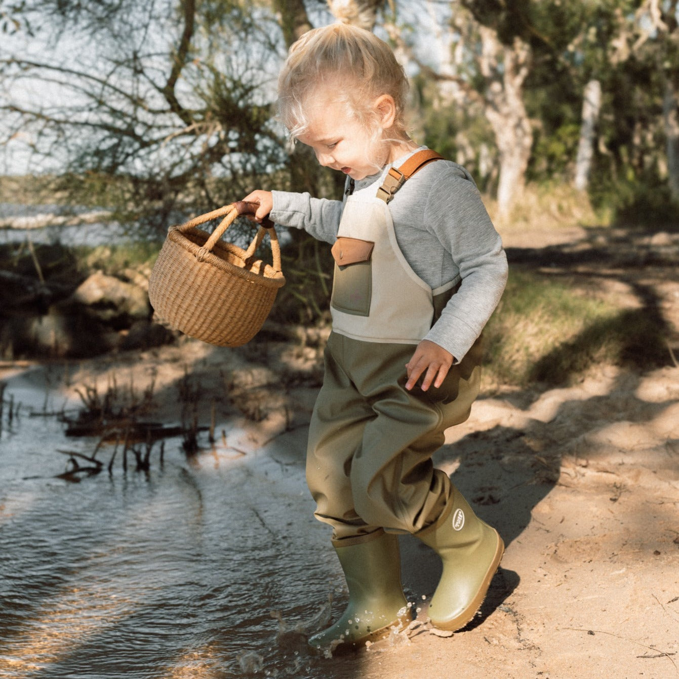 Little Explorer Rain Overalls - Green/Sand