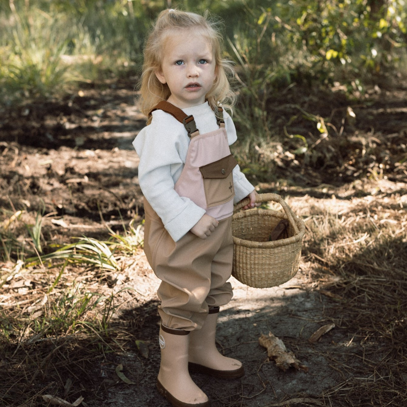 Little Explorer Rain Overalls - Tan/Pink