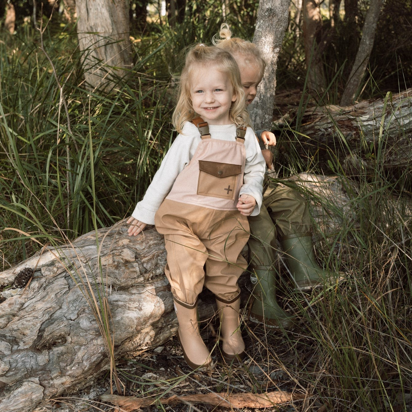 Little Explorer Rain Overalls - Tan/Pink