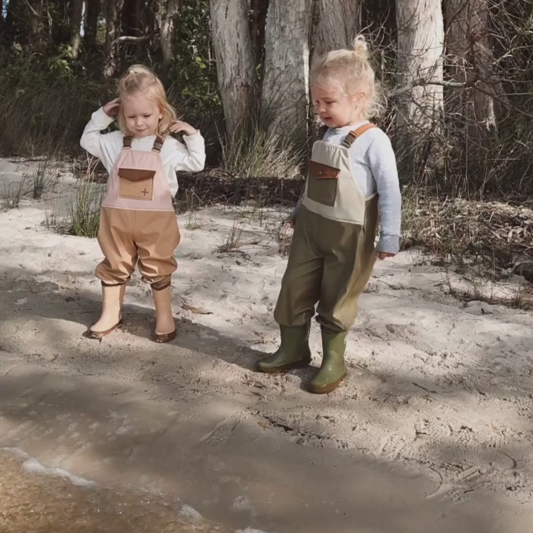Little Explorer Rain Overalls - Tan/Pink